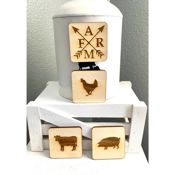 Set of 4 Wood Farmhouse Inspired Farm Animal Magnets (FAM) - Picture 1 of 6